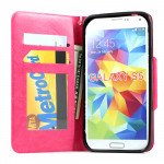 Wholesale Samsung Galaxy S5 SM-G900 Slim Flip Leather Wallet TPU Case with Strap and Stand (Hot Pink)